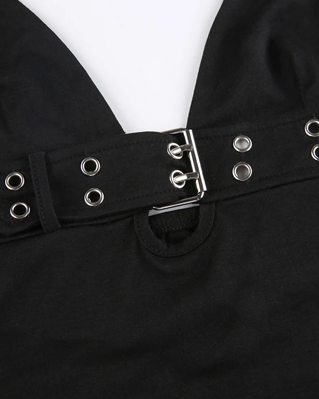 Black Backless Crop Top