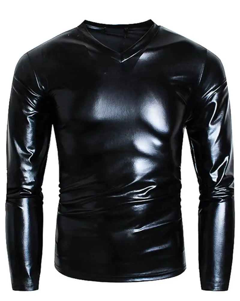 Black Long Sleeve T-Shirt with Flat V-neck