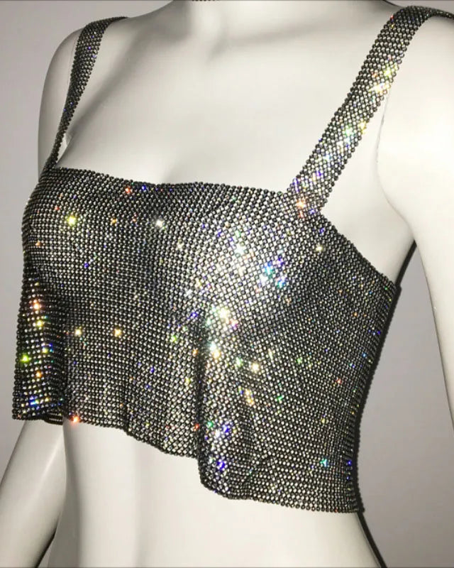 Black Rhinestones Crop Top