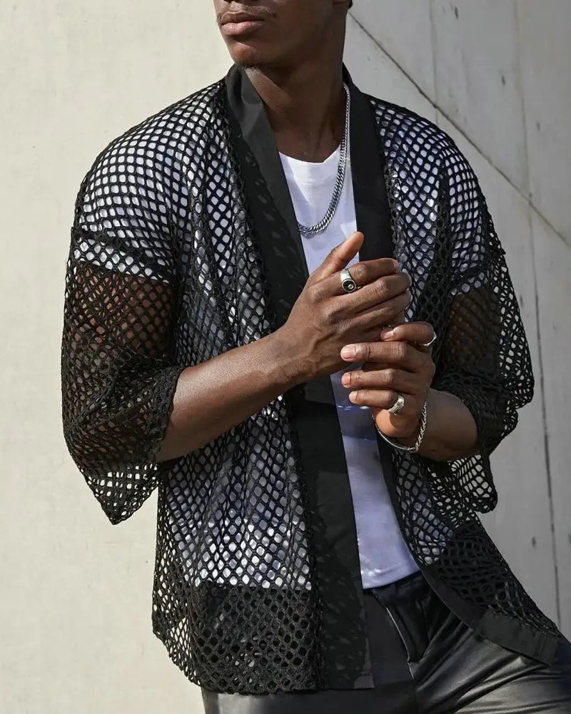 Black Sheer Loose Knit Cardigan