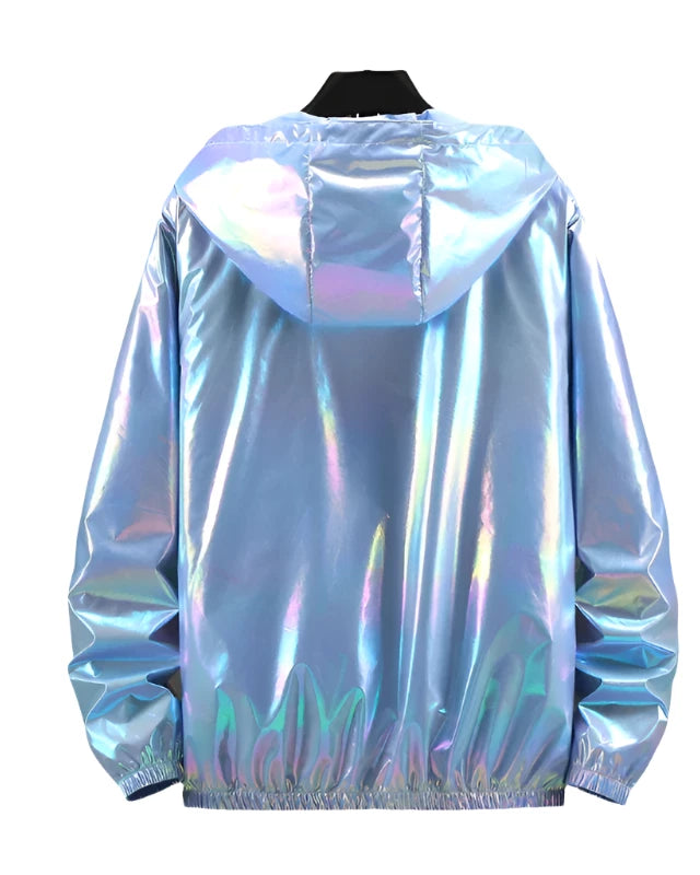 Blue Holographic Reflective Hooded Jacket