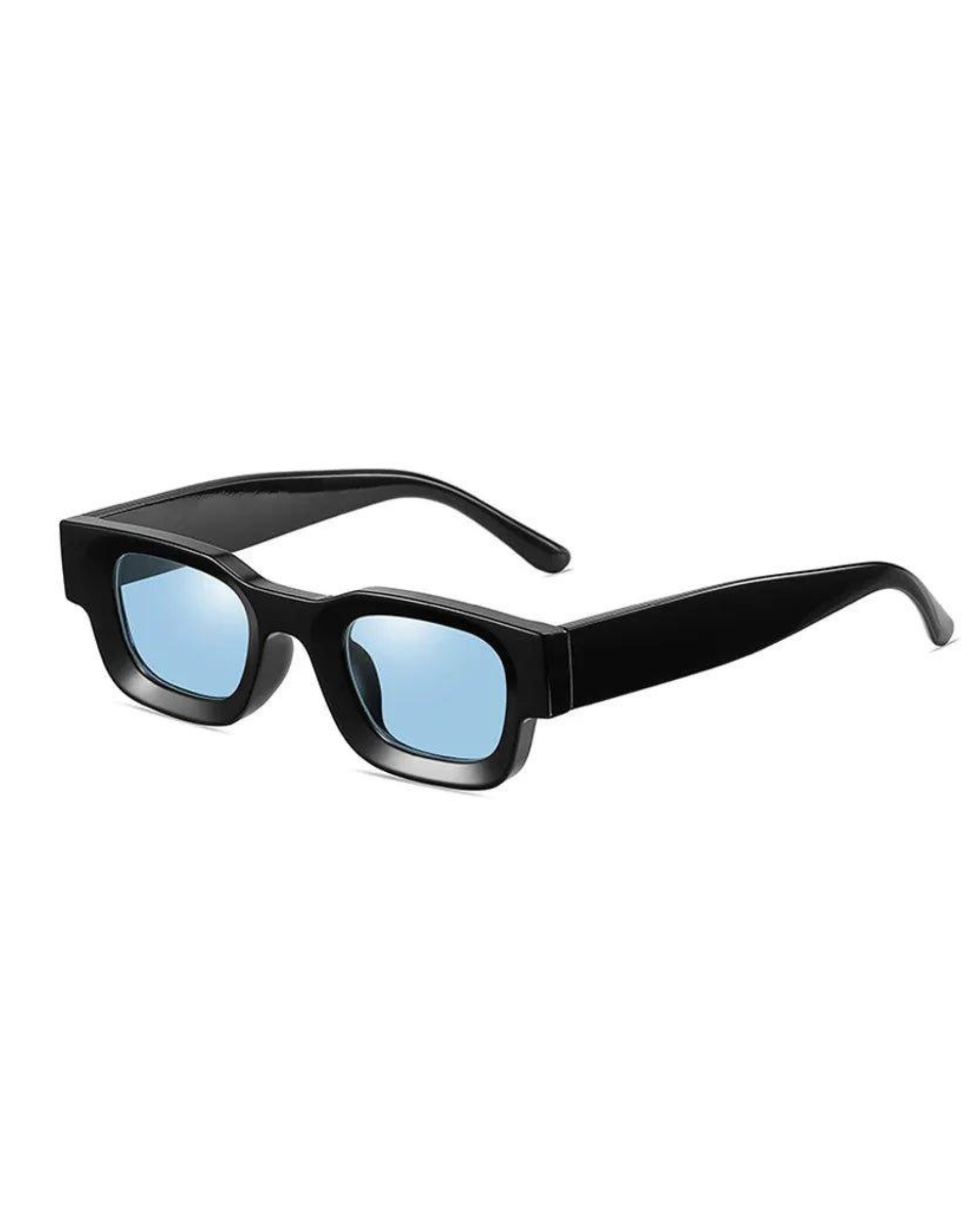 Blue lens black frame Modern Thick Rectangular Sunglasses
