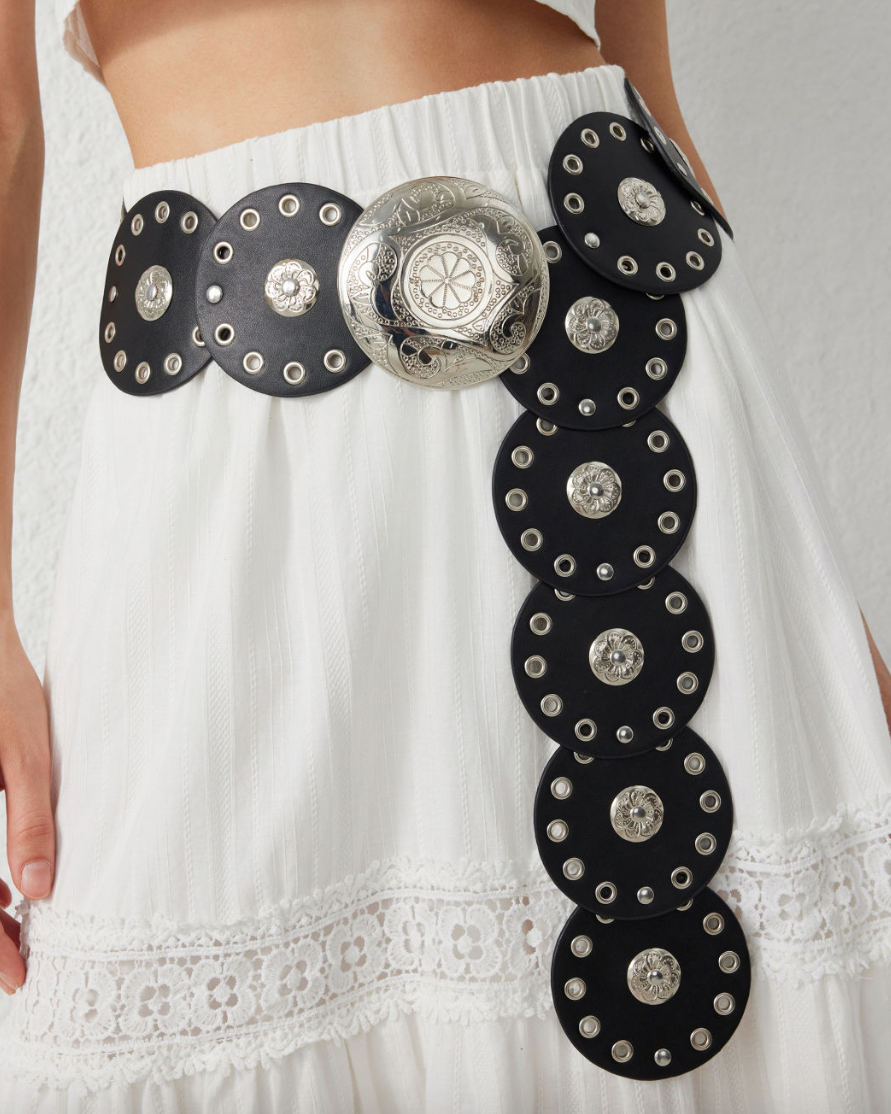 Women brown boho style Retro Belt Vintage Hollow Out Cowboy Style Women's Wide Disc Belt Western festival fashion outfit