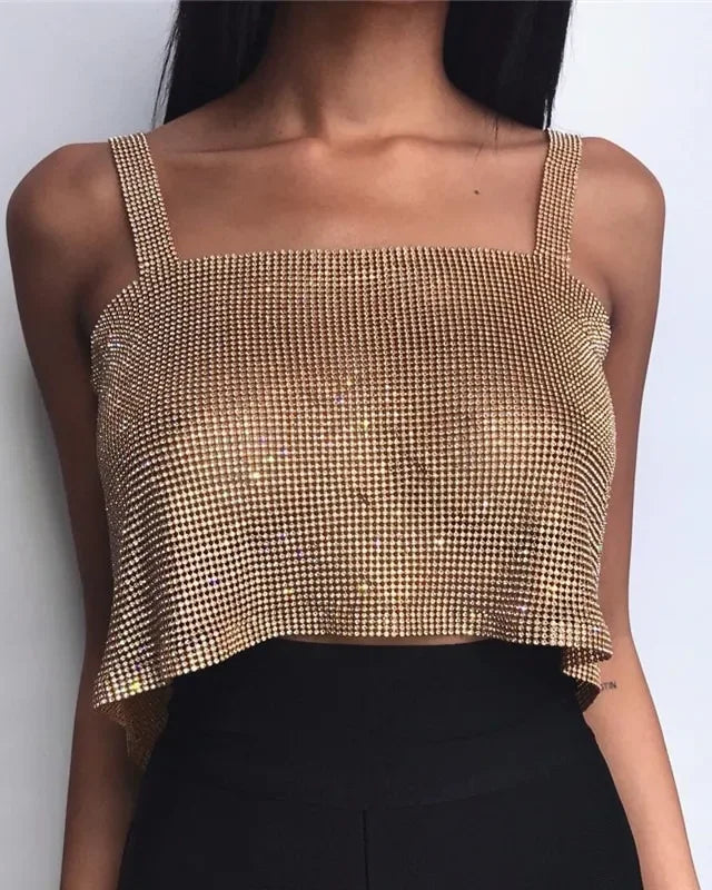 Gold Rhinestones Crop Top
