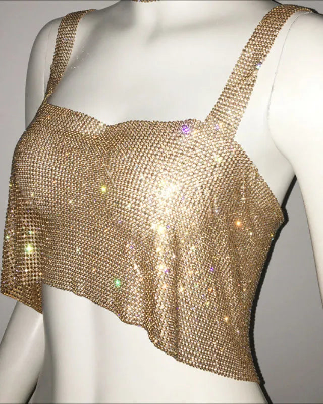 Gold Rhinestones Crop Top