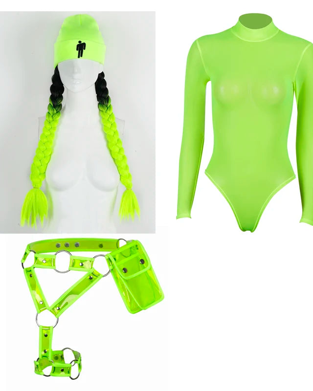 Neon Green Rave Bodysuit with Accessories