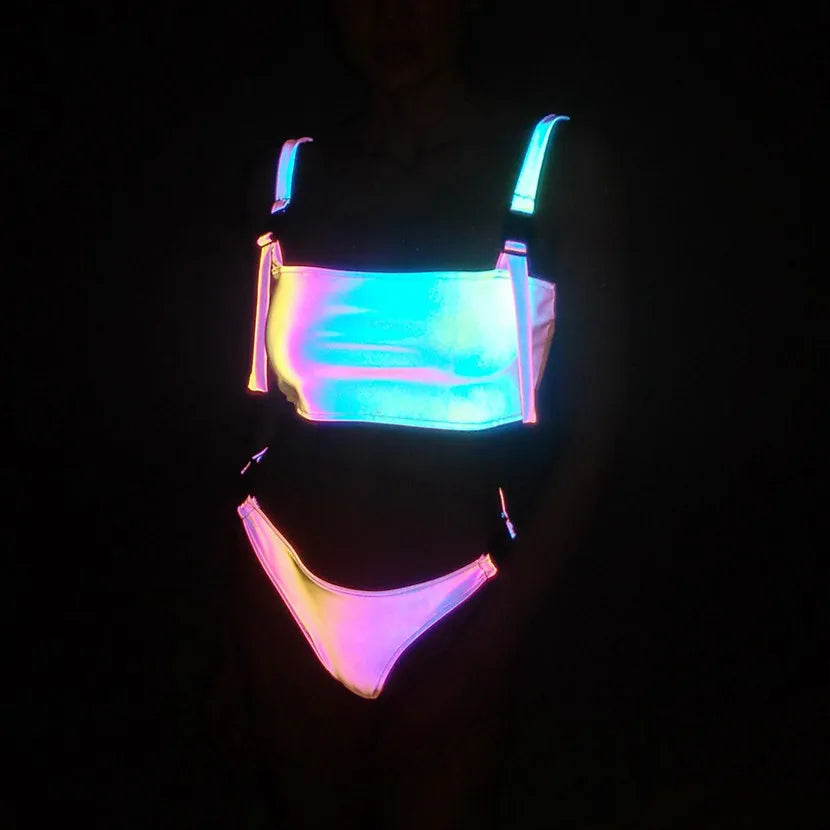Colorful Reflective Two Piece Bikini for Festivals and Raves
