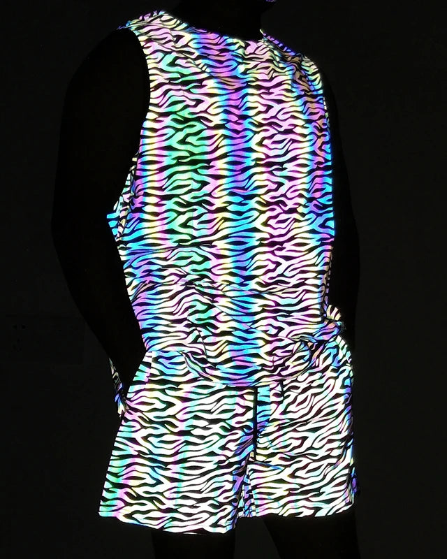 Colorful Reflective Tank Top and Shorts Set