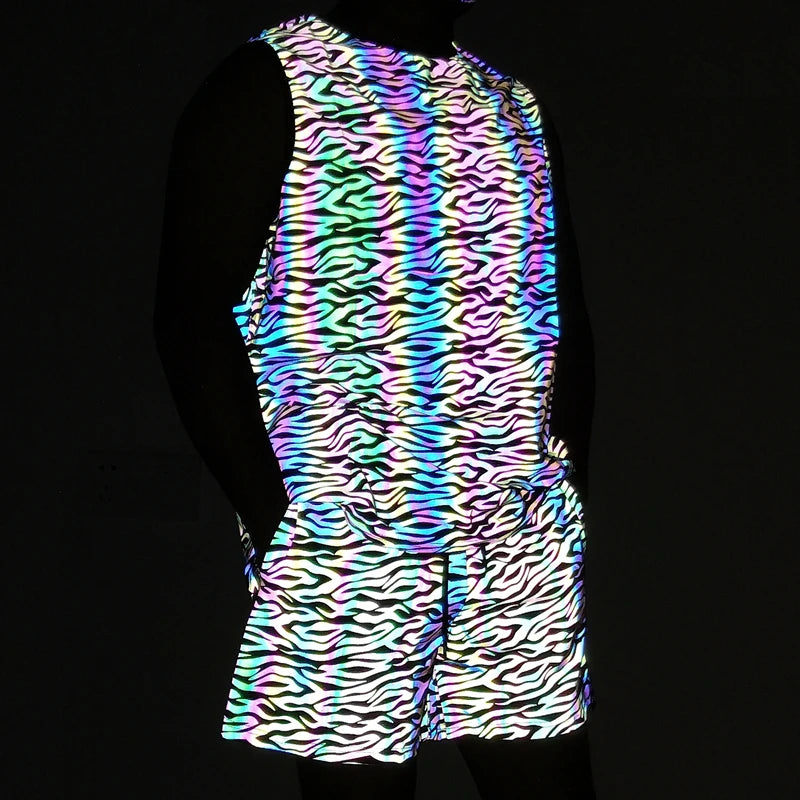 Colorful Reflective Tank Top and Shorts Set