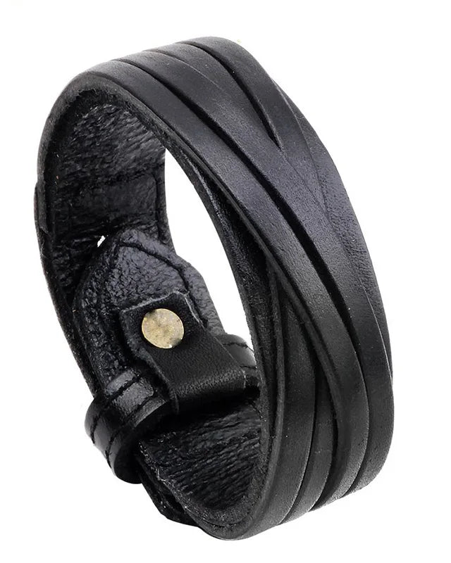 Vintage Punk Leather Bracelet Black