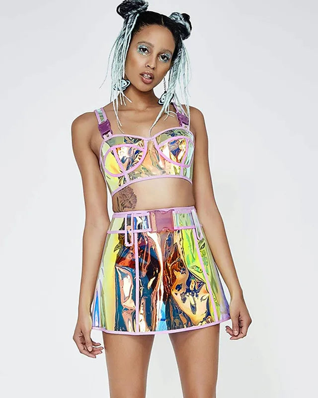 Pink Reflective Top and Skirt Set