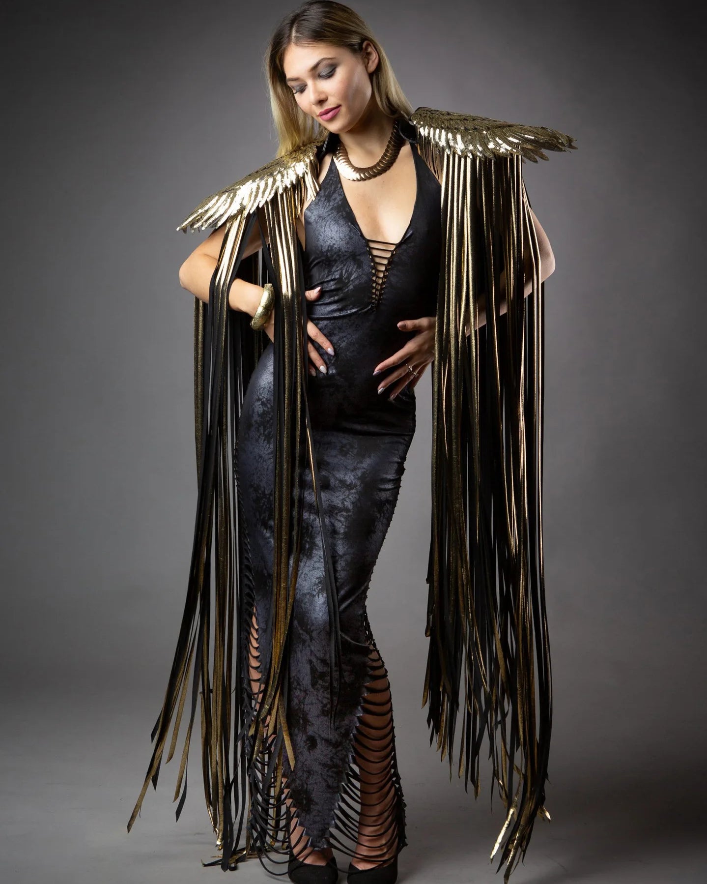Black Cosplay Long Tassel Sequins Wings