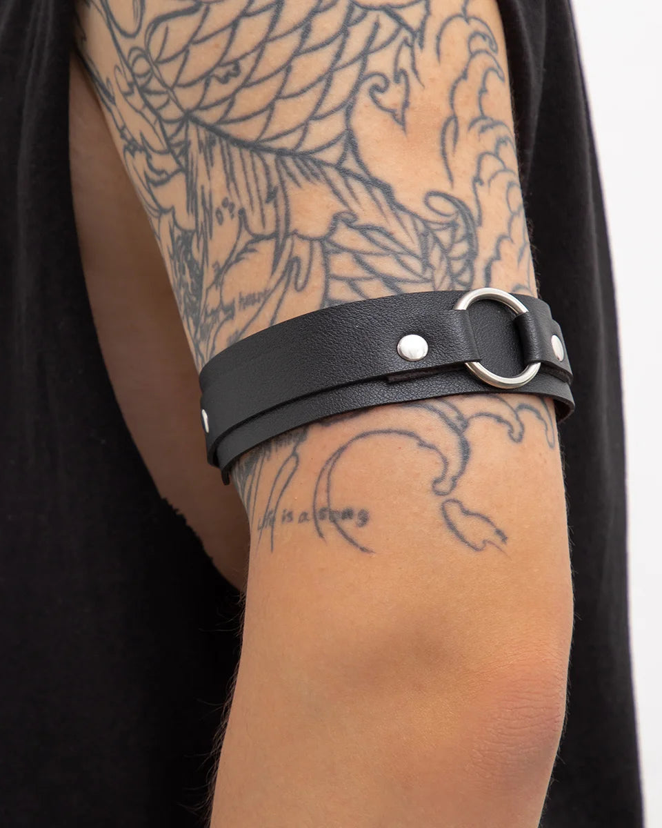 Punk Black Leather Upper Arm Cuff Bracelet Armband