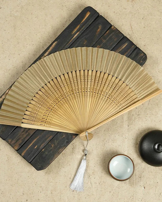 Beige Folding Hand Fan festival accessories
