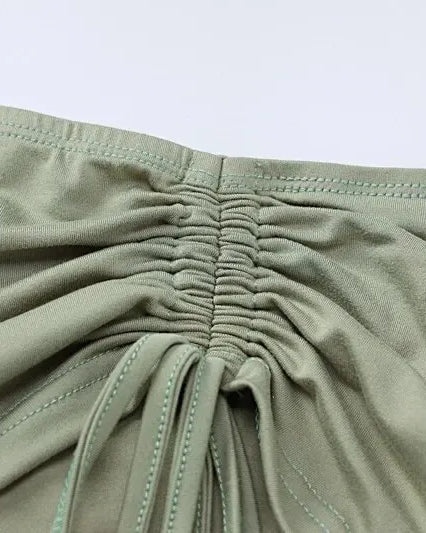 Green Long Sleeve Crop Top with Mini Skirt