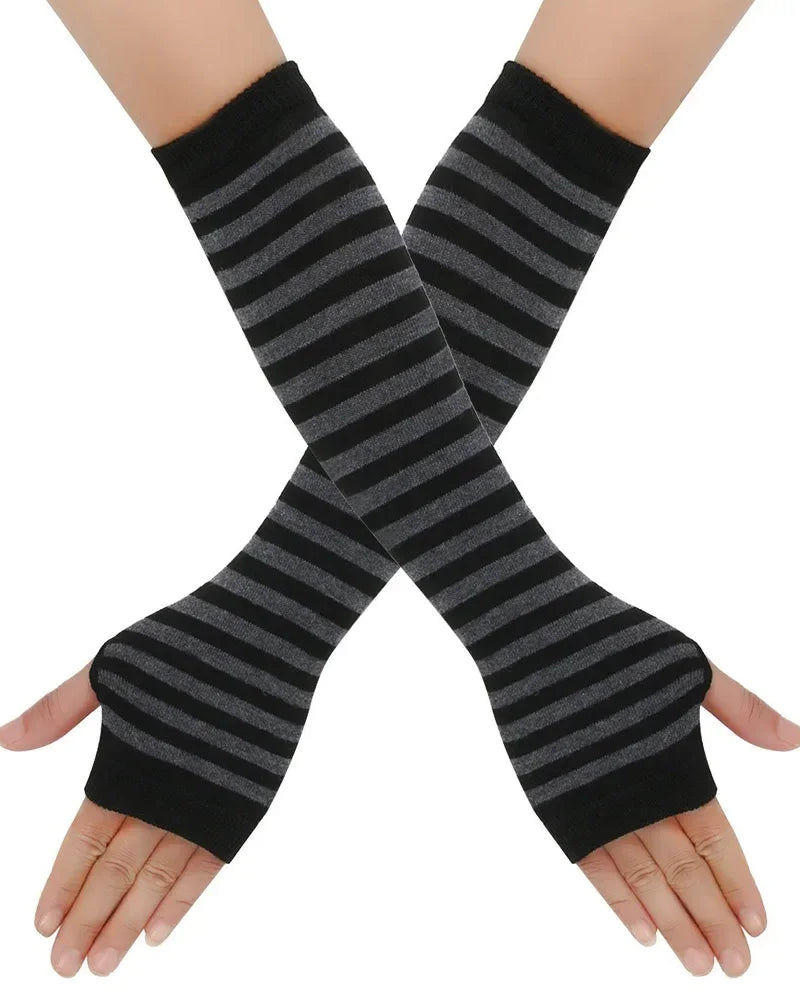 Long Fingerless Knit Gloves