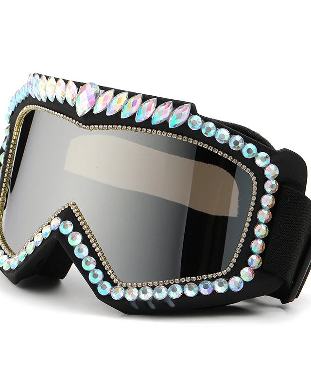 Steampunk Oversized Diamond Rhinestones Ski Goggles