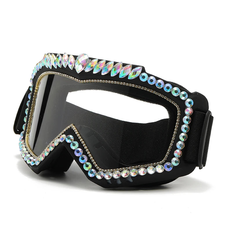 Steampunk Oversized Diamond Rhinestones Ski Goggles
