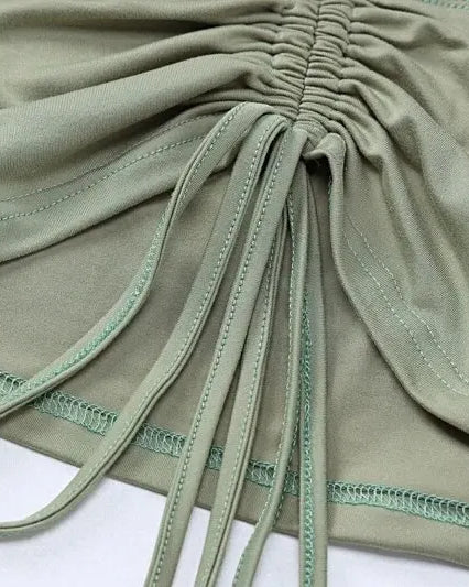 Green Long Sleeve Crop Top with Mini Skirt