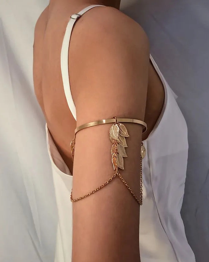 Gold Upper Arm Bracelet Leaf Cuff bracelet for women Festival Outfit