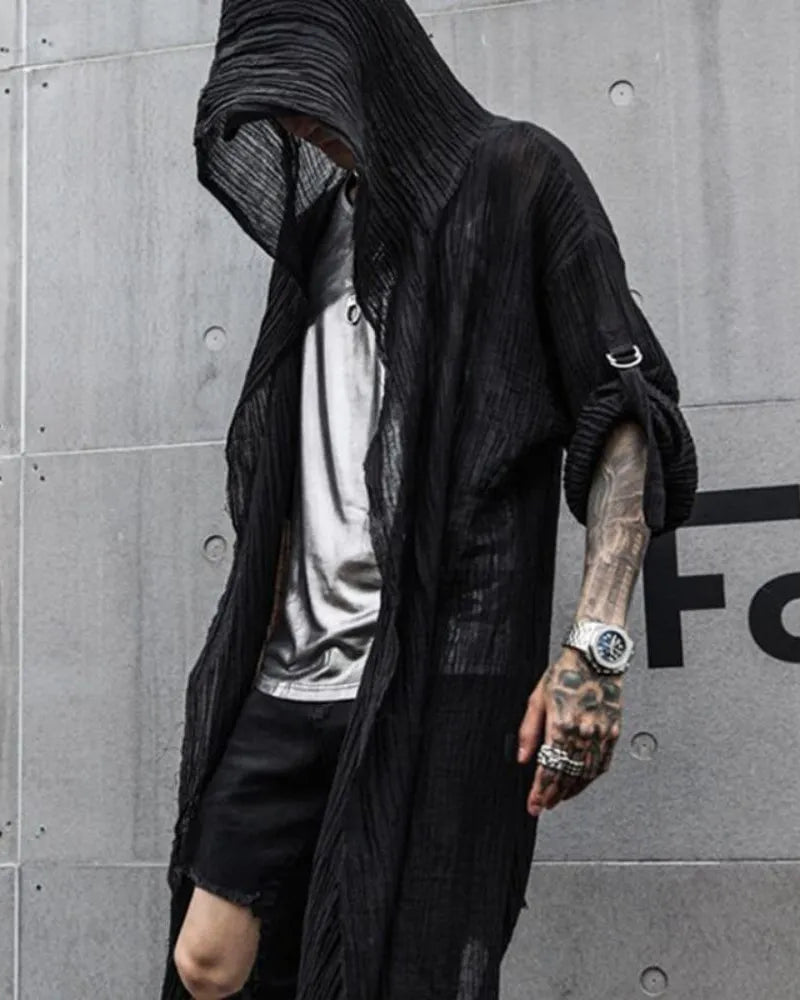 Black Hooded Cloak Cardigan Men