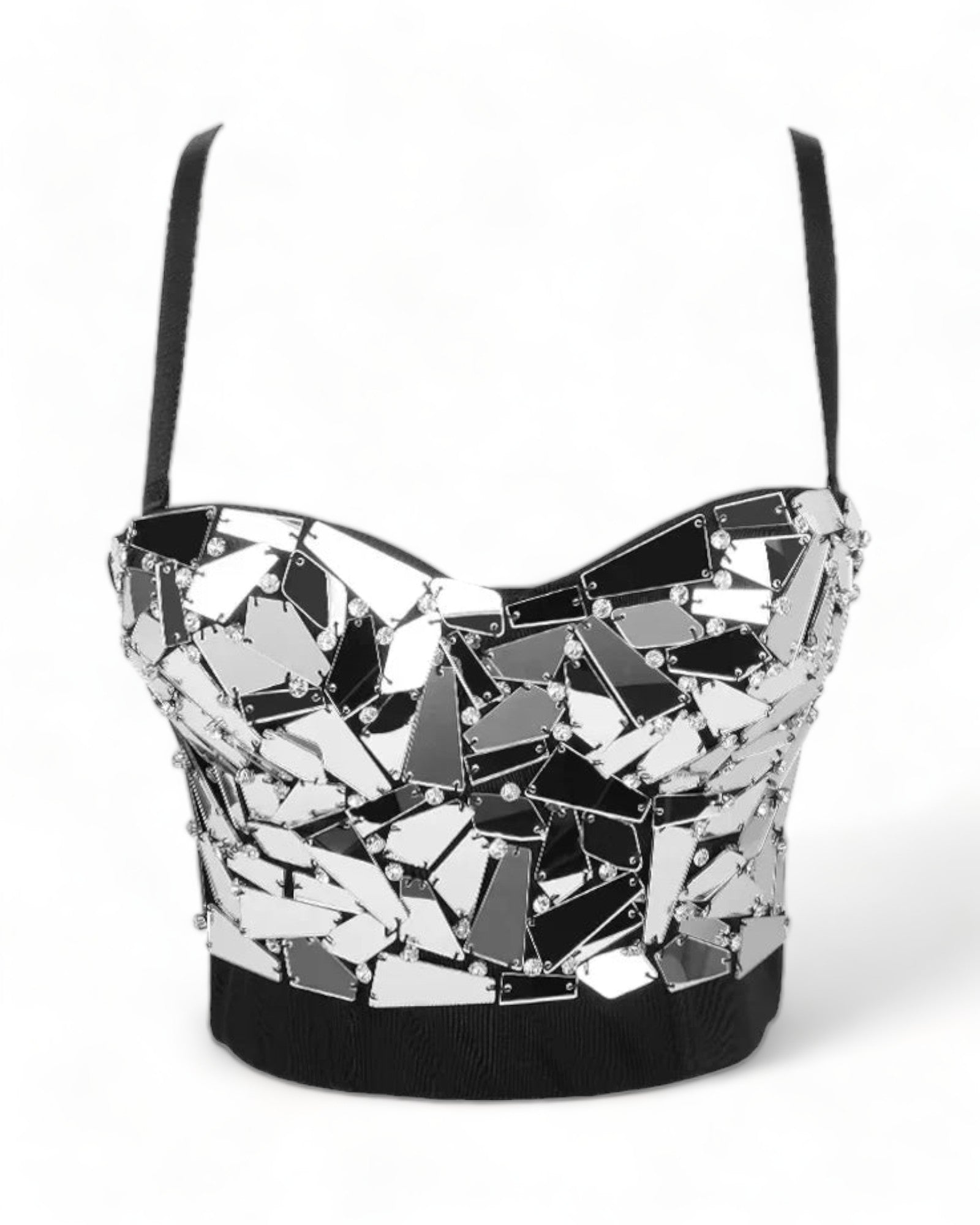 mirror Rhinestones Push Up Bustier Crop Top Corset Bling Diamond Punk Corsé festival wear