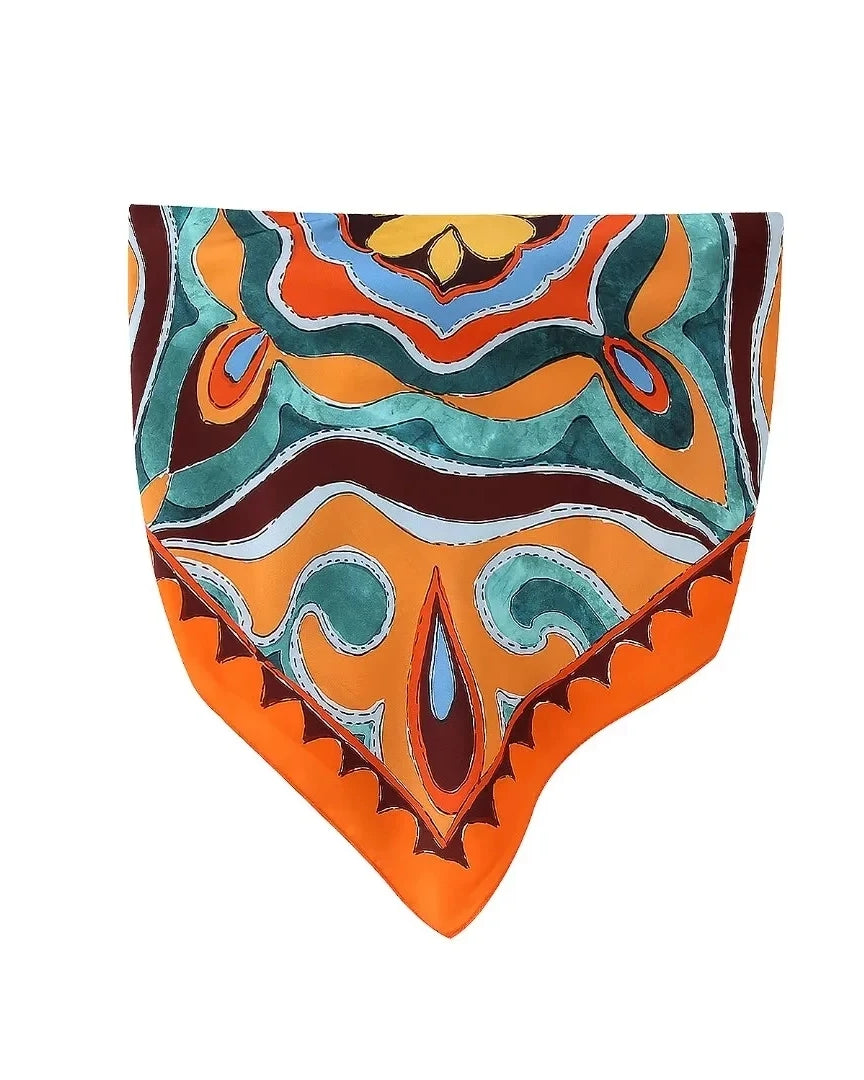 orange blue green Boho Style Set print dress Strapless Lace-up Top High Waist Straight Long Pants Fashion Festival Outfits Concert Rave Party