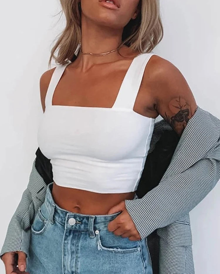 Square Neck Crop Top White