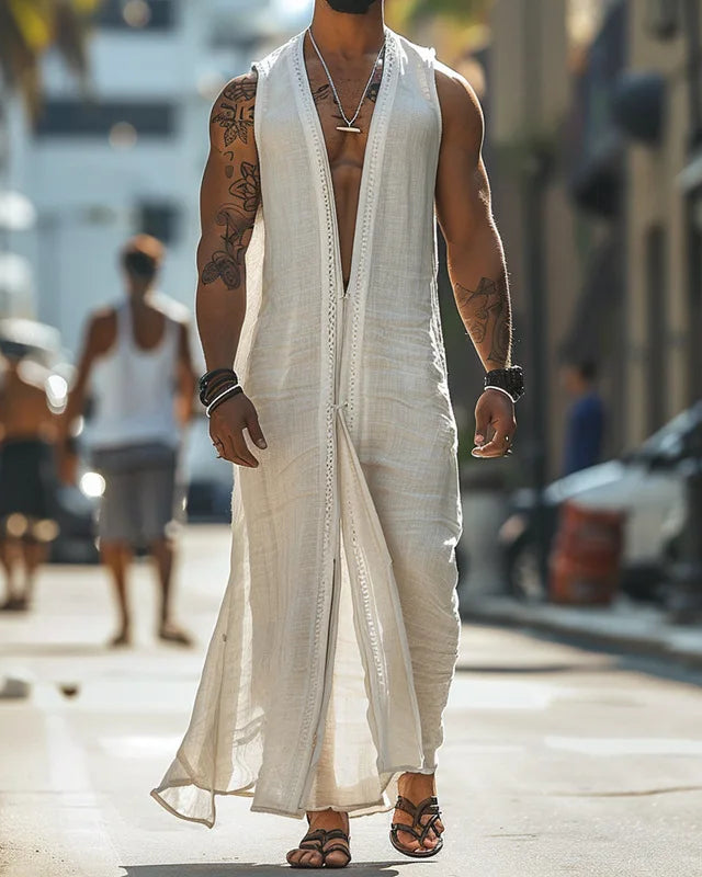 Vintage Long Sleeveless V Neck Cardigan