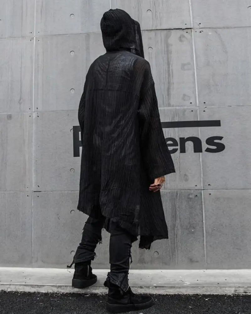 Black Hooded Cloak Cardigan Men cotton