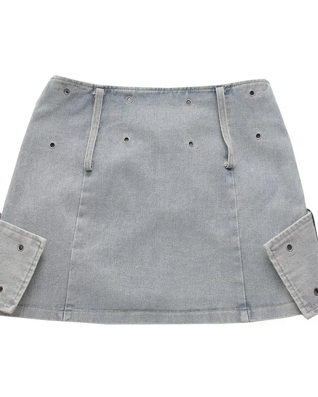 Cross Belt Denim Mini Skirt