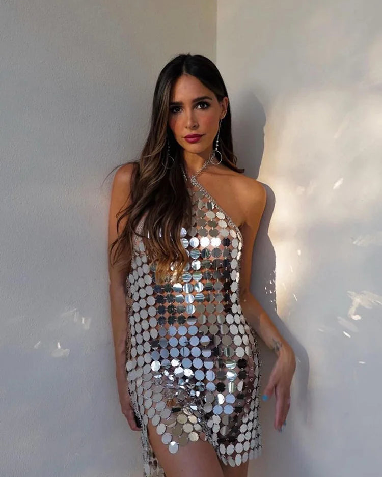 Silver Shiny Sequins Dress
