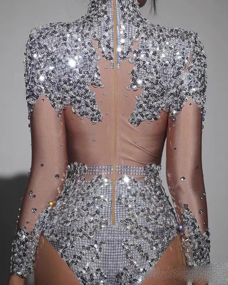 Sequin Bodysuit with Rhinestones