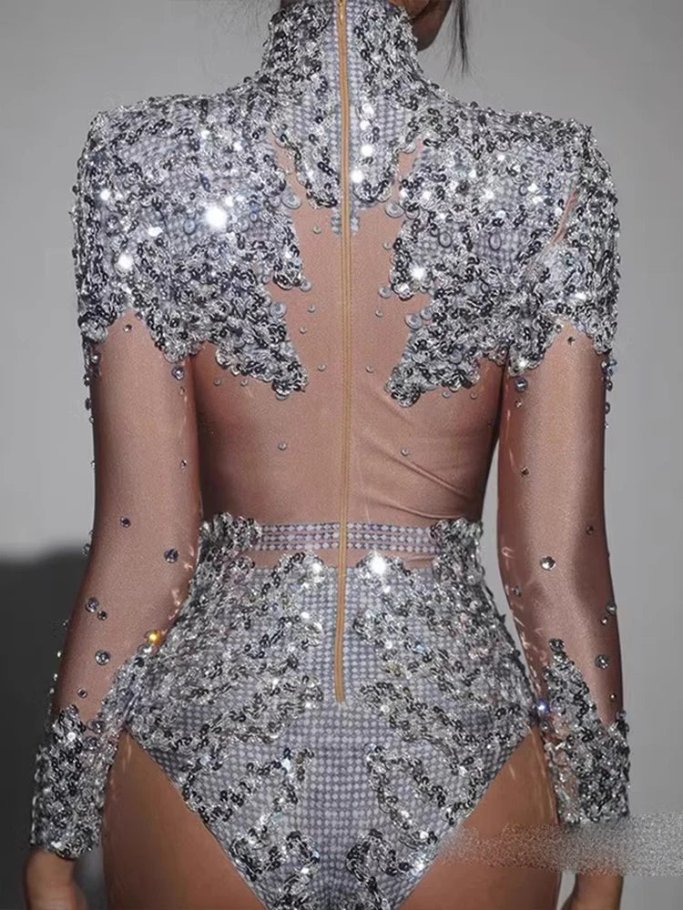 Sequin Bodysuit with Rhinestones