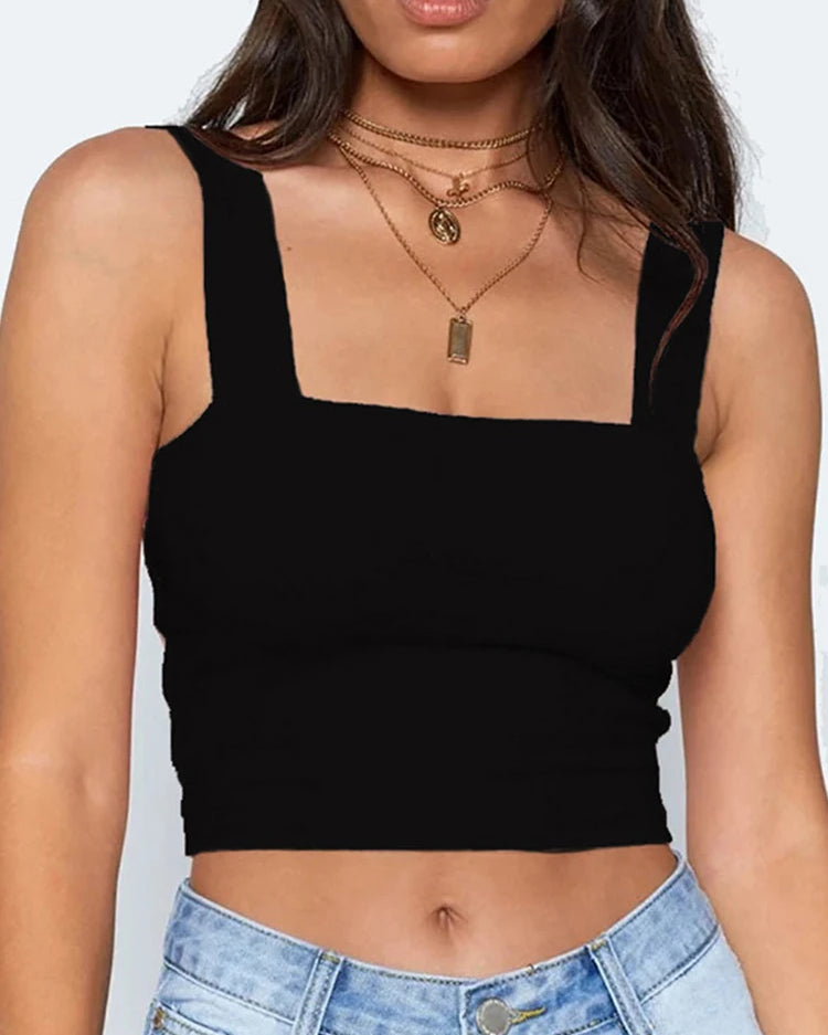 Square Neck Crop Top Black