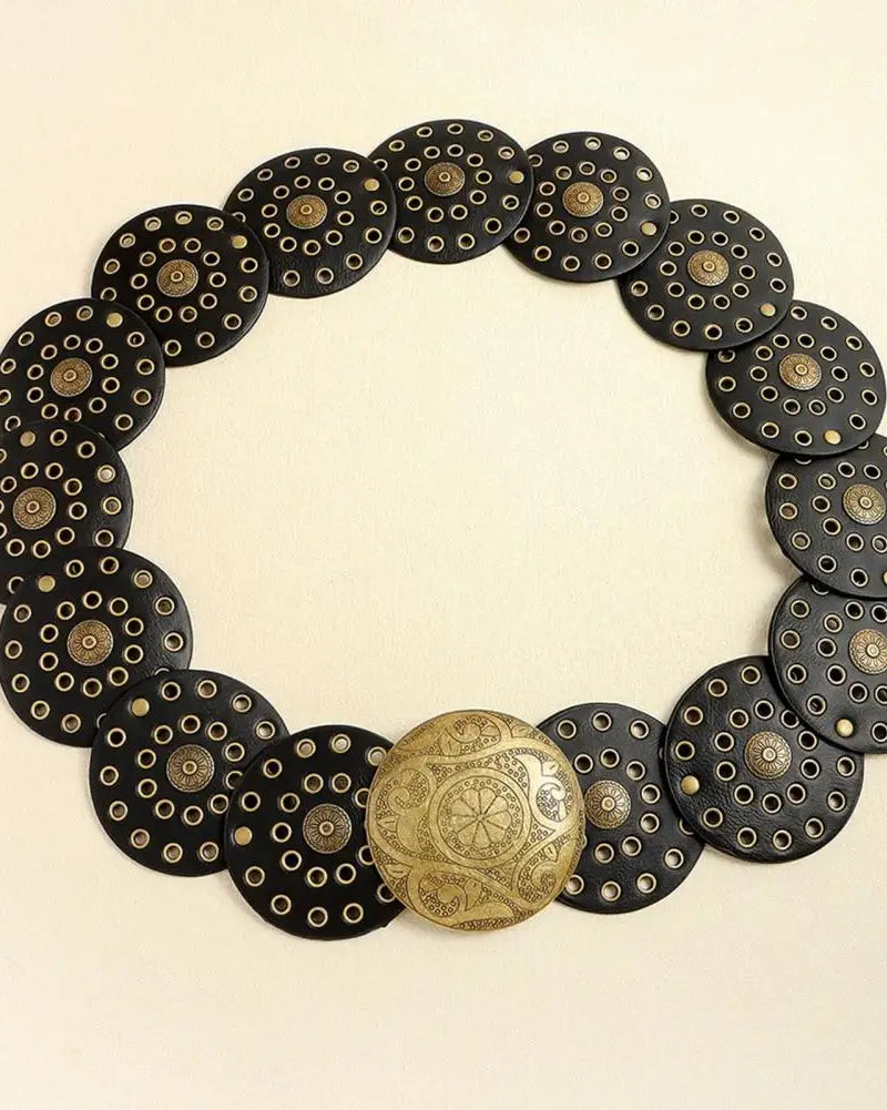 Women brown boho style Retro Belt Vintage Hollow Out Cowboy Style Women's Wide Disc Belt Western festival fashion outfit