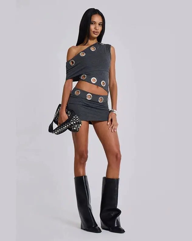 Two Piece Off Shoulder Crop Top and Mini Skirt Set