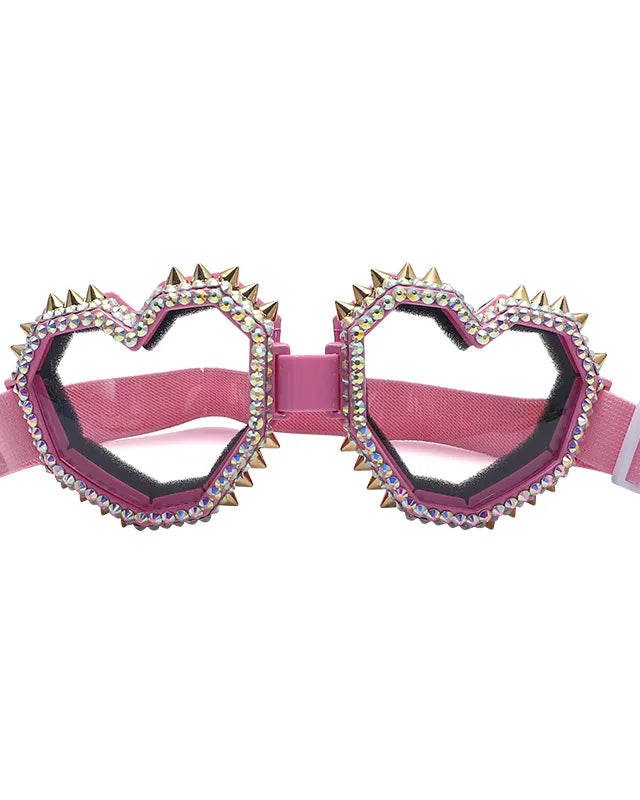 Heart Shaped Goggle Sunglasses Steampunk Cyberpunk Pink crystals Burning man Festival Rave