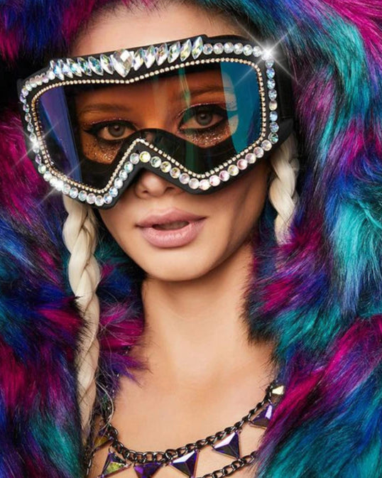 Steampunk Oversized Diamond Rhinestones Ski Goggles