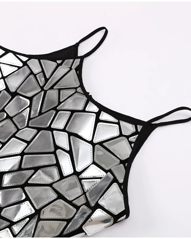 Shiny Metallic Sequin Dress Suspended Dress Sleeveless Bodycon Glitter festival outfits