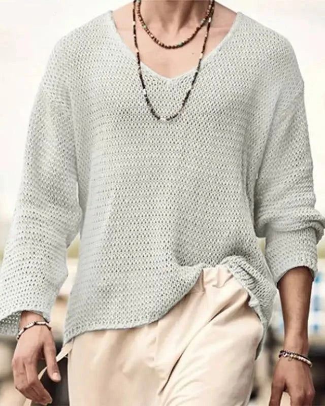 Grey Boho Style Long Sleeve Thin Knitted Sweater Top Knit Pullover See Through festival outfit fashion