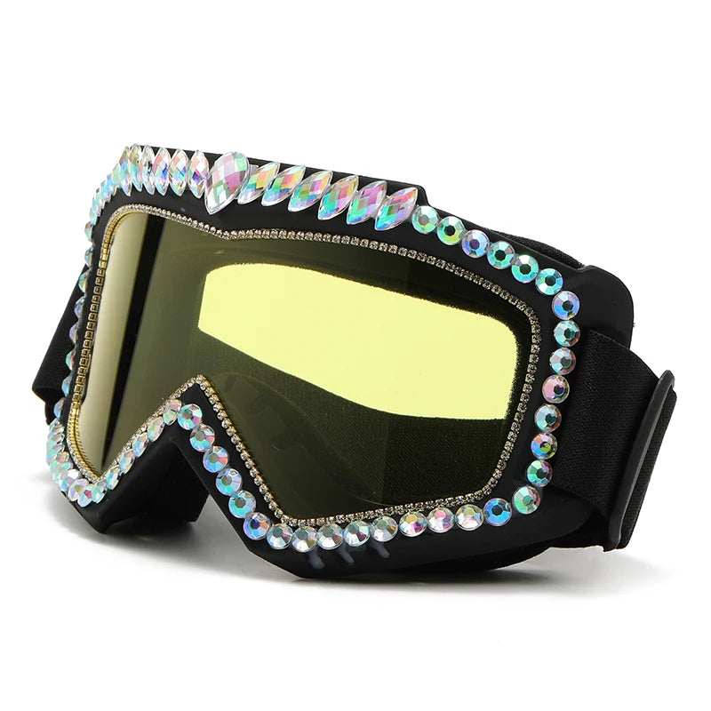 Steampunk Oversized Diamond Rhinestones Ski Goggles