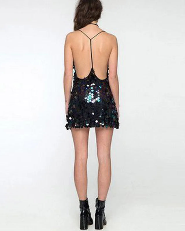 Black Paillette Stardust Sequin Dress