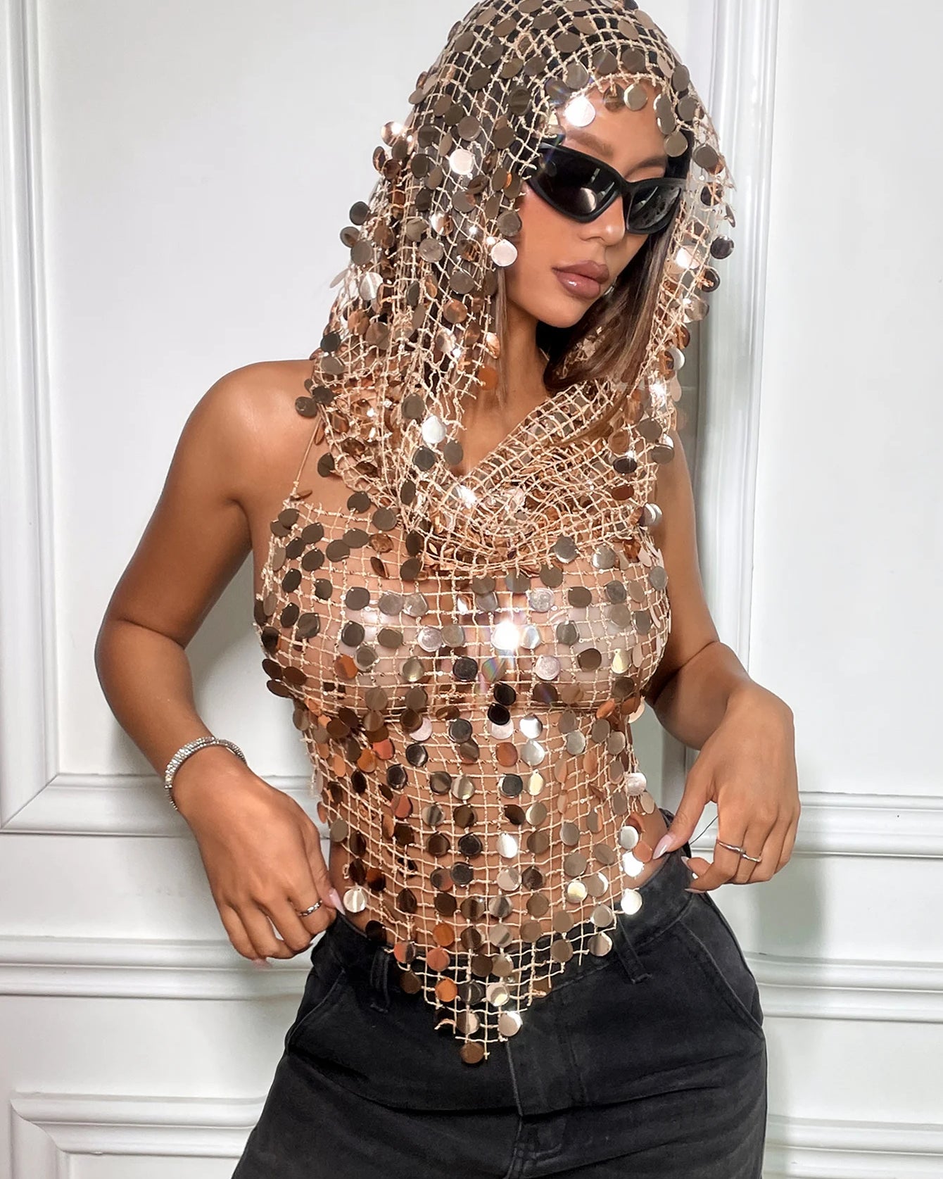 Sequin Hoodie Top Two-Piece Set