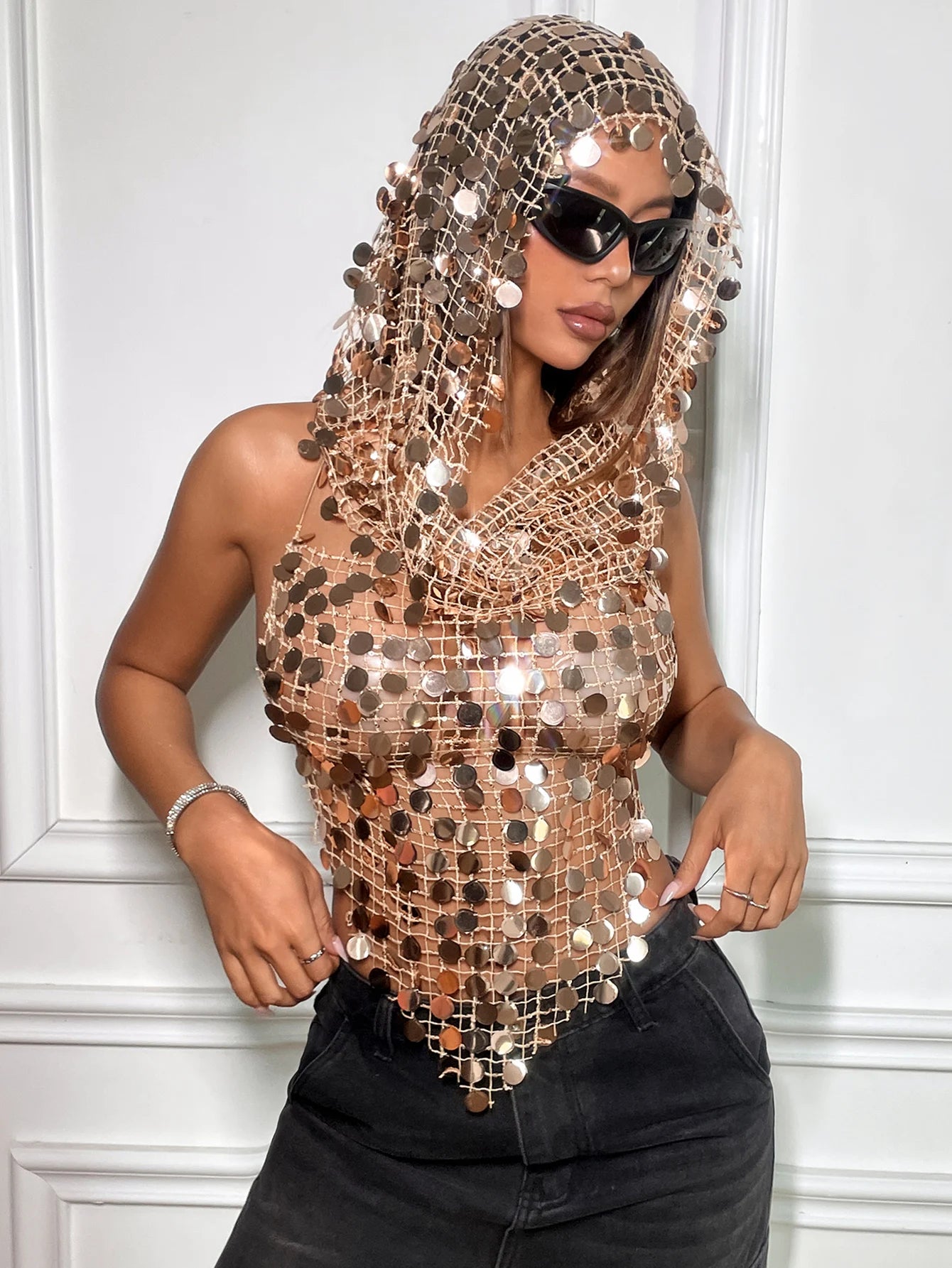 Sequin Hoodie Top Two-Piece Set