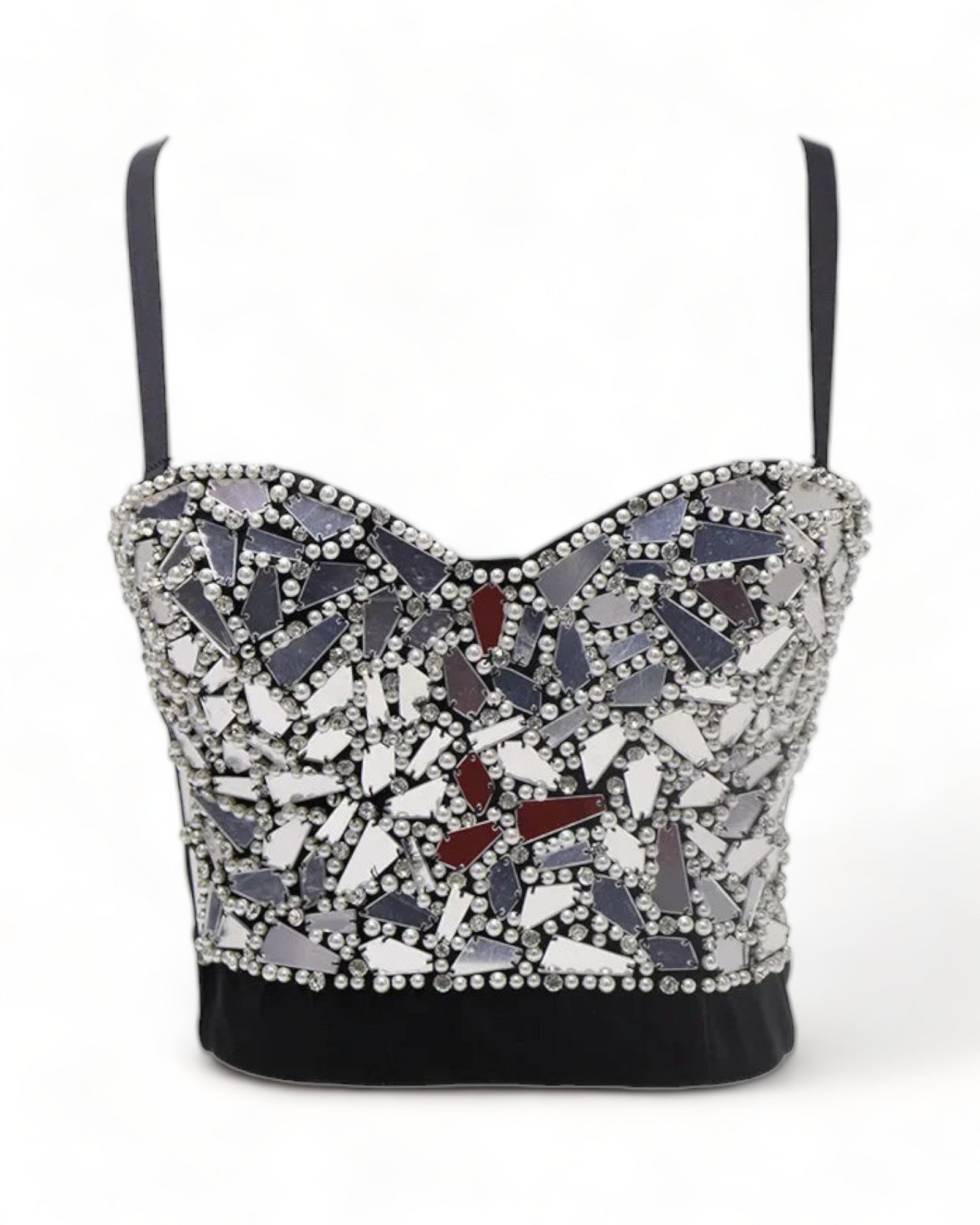 silver mirror Rhinestones Push Up Bustier Crop Top Corset Bling Diamond Punk Corsé festival fashion