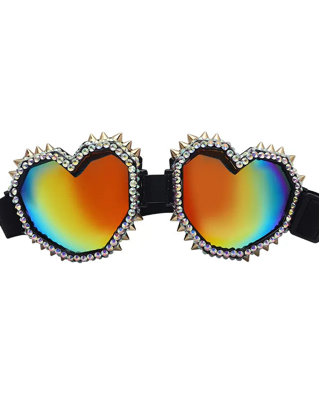 Heart Shaped Goggle Sunglasses Steampunk Cyberpunk Black crystals Burning man Festival Rave