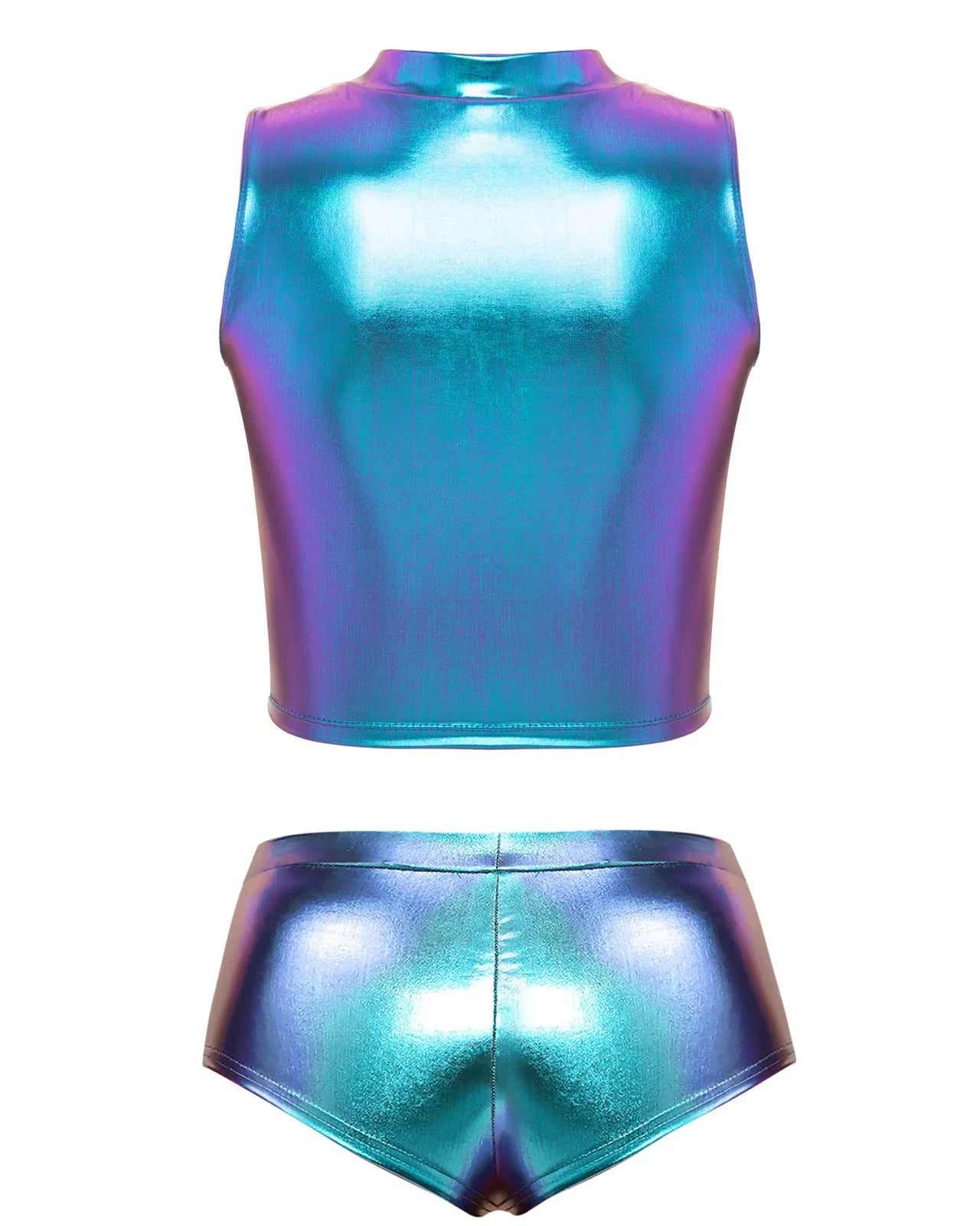 Blue Holographic Crop Top and Short Set