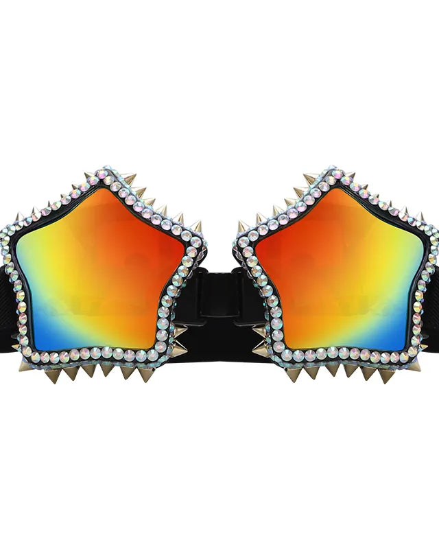 Heart Shaped Goggle Sunglasses Steampunk Cyberpunk Pink Black crystals Burning man Festival Rave