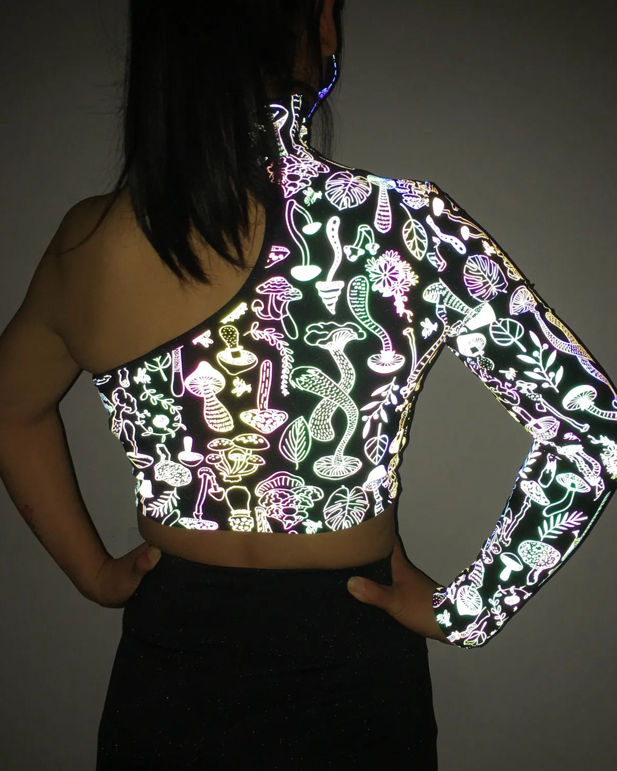 Holographic Reflective One Shoulder Crop Top